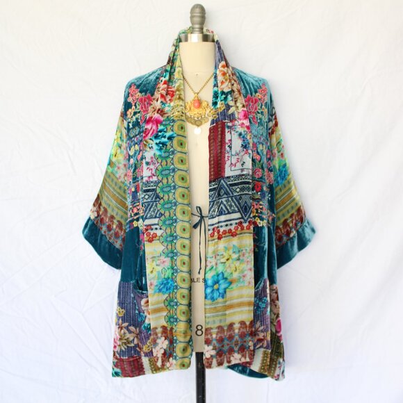 Johnny Was BIYA embroidered silk velvet kimono Haori jacket tunic caftan floral - Picture 5 of 11